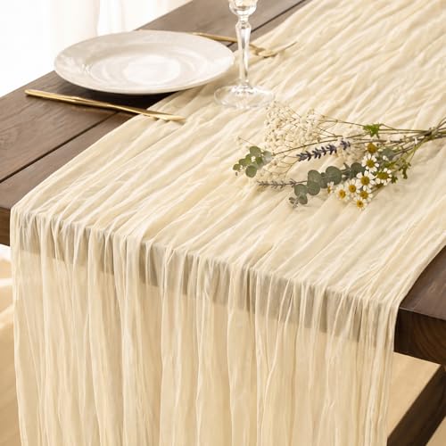 Ivory Cream Cheesecloth Table Runner 120 Inch 10FT Beige Cheese Cloth Fabric Runners 1 Pack for Wedding Decoration, Banquet, Boho Decor - color: Ivory Cream