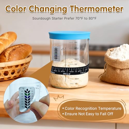 34oz Sourdough Starter Jar Kit,Wide Mouth Sourdough Starter Container with Feeding Tracking Band, Silicone Spatula&Sourdough Starter Kit-Baking Supplies(2 pack). (Blue) - color: Blue