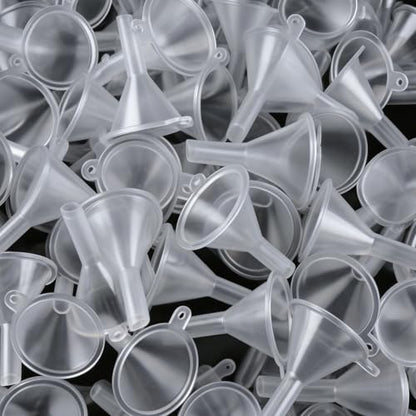 JOHOUSE 50PCS Mini Funnel for Lab Bottles, Sand Art, Perfumes, Spices, Powder, Essential Oil, Recreational, Kitchen Use Food Grade Clear Plastic Small Funnels