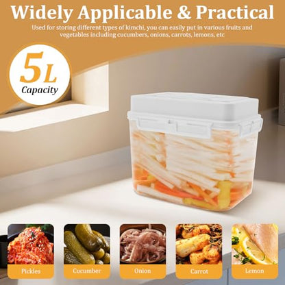 Fermentation jar, Kimchi Containers, Plastic Press Fermentation Container With Hidden Handle Press Tray Design Clear Good Sealing Sauerkraut Press Container for Olives Black Cherries Jalapenos (5L) - color: 5L