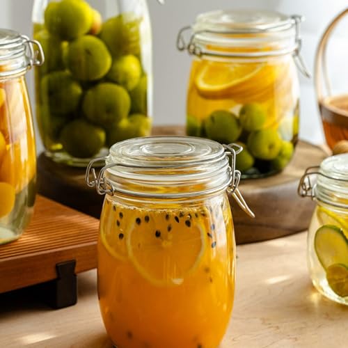 6PCS Glass Jars with Airtight Lid, 34 OZ Mason Jars Wide Mouth, Glass Pickling Jars for Canning & Fermenting, Mason Storage Container for Coffee, Flour, Sugar, Pasta - color: 32OZ-6PCS Round