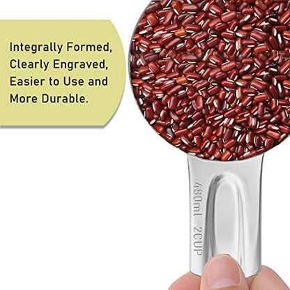 1PCS 2Cup (480ml, 16oz) Single Measuring Cup, Stainless Steel Measure Scoop, Metric and US Measurement, Dishwasher Safe - size: 2cup|480ml|16oz