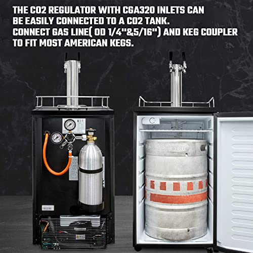 Gancowise CGA-320 Keg Regulator, Dual Gauge CO2 Pressure Regulator with 2 Swivel Nut 1/4’’ & 5/16’’ Barb, 0-60 PSI Working Pressure & 0-3000 PSI Tank Pressure
