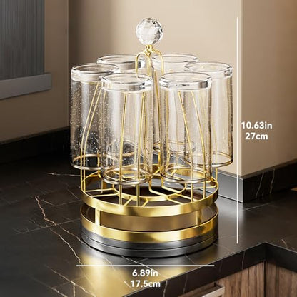 Rotating Mug Cup Drying Rack Stand Drinking Glass Cup Holder Organizer for Home Kitchen (Crystal Style)