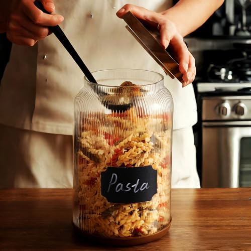 SAIOOL 2-Pack Striped Borosilicate Glass Airtight Canisters - Big mouth Large Capacity, Acacia Wood Lid, Food Storage Jars for Flour, Pasta, Pantry Organization (3/4 Gallon （2 Striped pack）) - size: 3/4 Gallon (Striped 2 pack)