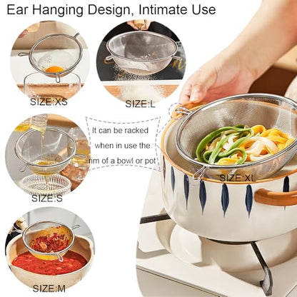 Strainer with Single Fine Mesh, 5-Inch Diameter, Mini, Stainless Steel, Tan,Silver - size: XS Double-handled