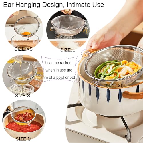 Strainer with Single Fine Mesh, 5.5-Inch Diameter, Small, Stainless Steel, Tan,Silver - size: S Double-handled
