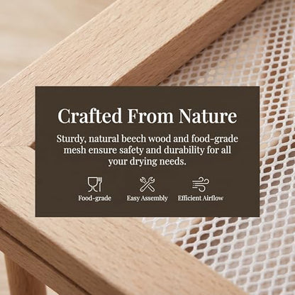 Cedilis Set of 2 Stackable Wood Pasta Herb Drying Rack, Food Dryer Stand with Net for Drying Seeds, Herb, Bud