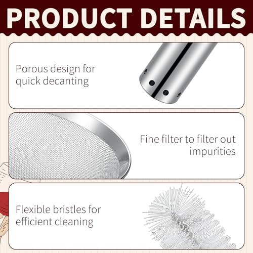 Potchen 4 Pcs Wine Aerator Shower Funnel with Mesh Sediment Strainer Stainless Steel Aerating Decanter Funnel with Filter Sieve and Brushes for Christmas Wine Lover Gift