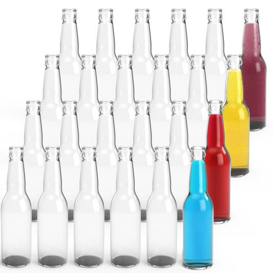 Clear Glass Beer Bottles - 11.2 oz (24 Pack) for Bottling Homebrew Beer, Kombucha, Soda, Cold Brew Coffee, Sparkling Water, and other Carbonated Beverages - Takes Standard 26mm Crown Cap