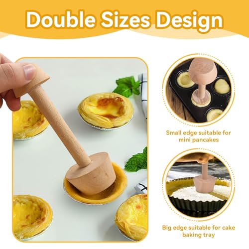 Wooden Pastry Tamper, Double Side Pie Pastry Dough Tart Tamper for Mini Muffin Pan, Wooden Shell Dough Wooden Cookie Molds for Baking, Mini Egg Tart, Cheesecakes, Pasta