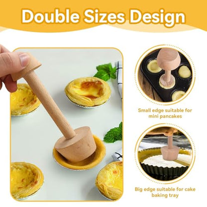 Wooden Pastry Tamper, Double Side Pie Pastry Dough Tart Tamper for Mini Muffin Pan, Wooden Shell Dough Wooden Cookie Molds for Baking, Mini Egg Tart, Cheesecakes, Pasta