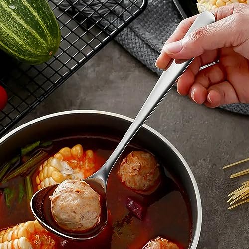 2pcs Soup Serving Ladle Small Soup Spoon Stainless Steel Gravy Soup Spoon Kitchen Utensil Cooking Long Handle Soup Spoon, Long 6.69inch+8.07inch(sliver)