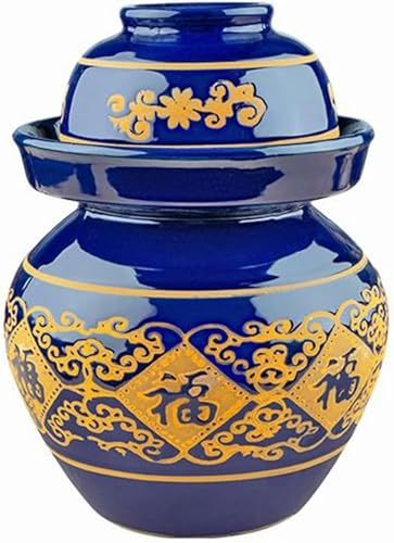 Blue Traditional Chinese Porcelain Pickle Jar,Ceramic Fermentation Crock Pickling Pot,Ceramic Fermenting Jar with Water Seal Airlock Lid Stoneware Fermenter 6kg*1