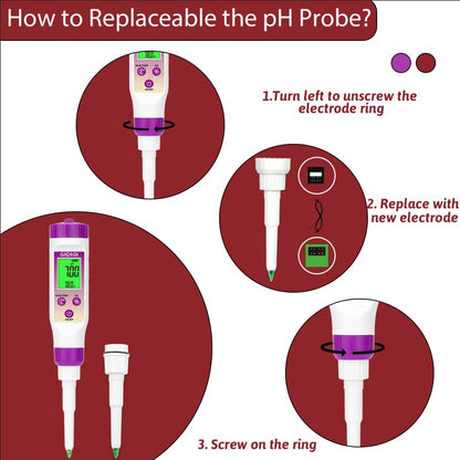 Digital pH Meter Food with Replaceable pH Probe Spear Tip pH Tester Electrode for Semi-Solid Samples