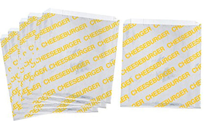 Printed Foil Cheeseburger Bags- 75 Pack - Silver, Yellow