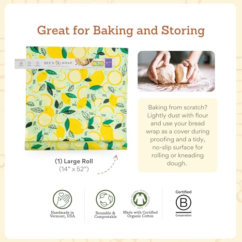 Bee's Wrap - Limited Edition - Beeswax Wraps for Food - Cut to Size 14x52" Beeswax Wrap Roll - Plastic Free Made in USA Reusable Natural Food Wrap - Fresh Squeeze Print - style: Fresh Squeeze