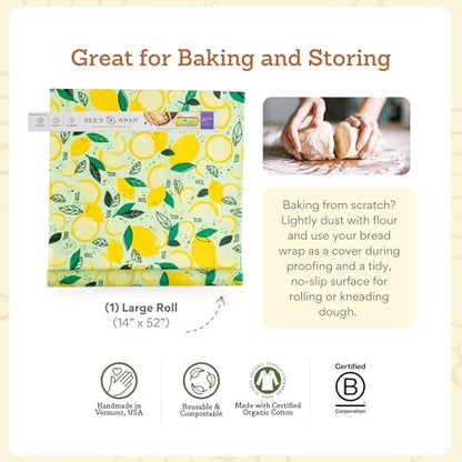 Bee's Wrap - Limited Edition - Beeswax Wraps for Food - Cut to Size 14x52" Beeswax Wrap Roll - Plastic Free Made in USA Reusable Natural Food Wrap - Fresh Squeeze Print - style: Fresh Squeeze