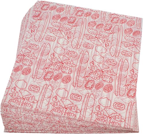 MADE IN USA 1,000 Sheets of Grease-Resistant Food Grade Waxed Kraft Deli Tissue Paper, 12" X 12" (Red Italian Sub Print) - color: Red Italian Sub Print