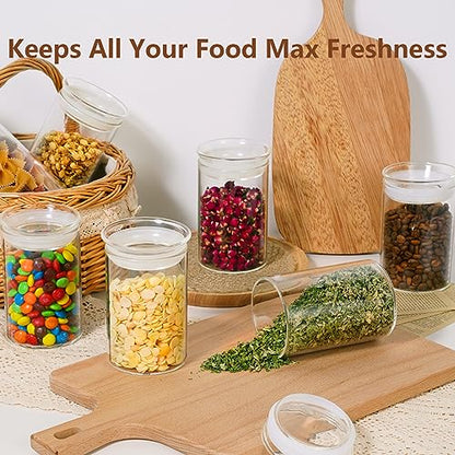 ZENS 15oz Glass Food Storage Jars Set of 3, Clear Glass Canisters with Airtight Lids, Small Container Spice Jars for Kitchen Herbs, Sugar, Blooming Tea, Candy - size: 4-15oz 3Pack