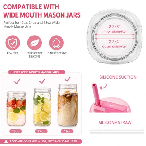 ORIGINAL CREATOR - DIPESI 4 Pack Wide Mouth Mason Jar Drinking Lids, Leak-Proof Covers for Drinking or Storage, Mason Jar Lids with Straw Fits Mason Jars