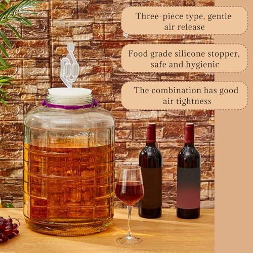 Ziliny 2 Pieces 5 Gallon Glass Carboy Wide Mouth, with Drilled Silicone Stoppers and Airlock, Fermenting Carboy for Beer Wine Brewing Equipment, Home Fermentation Container - size: 5 Gallon