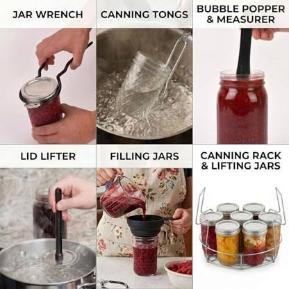 Canning Supplies Kits with 21.5 Qt Canning Pot, 7pcs Mason Jars, Tongs, Stainless Steel Jar Rack, Funnel, Lid Lifter Water Bath Canner Tool Set - color: Canning supplies with pot