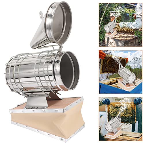 Happyyami Stainless Hive Smoker Beekeeping Tool with Protective Heat Shield for Driving Bees and Fumigation Beekeeping Equipment for Beginners