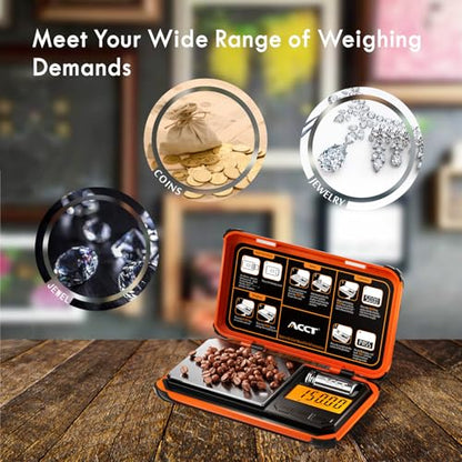 Precision Pocket Scale, 200gx0.01g Jewelry gram Scale, Digital Food Scale with LCD Display, one-Click Conversion 6 Units, mini Scale for Kitchen/Powder/Coffee/Coins(Battery Included) - color: Orange