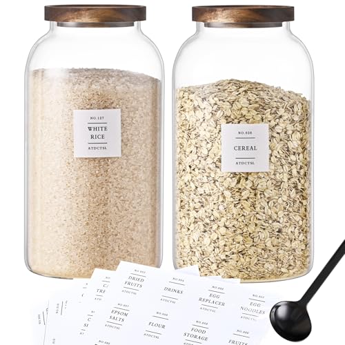2 PCS Large Glass Jar With Lid，Glass Food Storage Jars for Flour,Sugar,Coffee,Rice, Walnut，Nutsand More(1 gallon/4000 ml) - size: 1Gallon*2