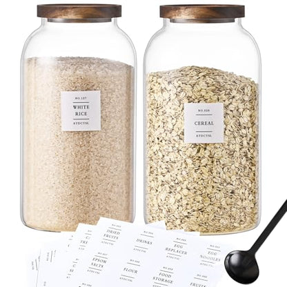 2 PCS Large Glass Jar With Lid，Glass Food Storage Jars for Flour,Sugar,Coffee,Rice, Walnut，Nutsand More(1 gallon/4000 ml) - size: 1Gallon*2