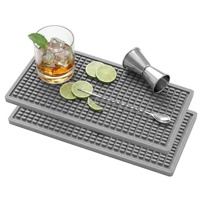 ZJWZLG Bar Mat 5.9"x11.8"(2Pcs) Non-Slip Rubber Bar Mat, Spill Proof & Flat Design,Easy to Clean Textured Surface forHome Bar,Coffee Station, Bartending - Protects Countertops & Glassware(Gray). - color: Grey-2pcs, size: 6" x 12"