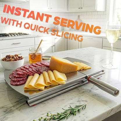 Stainless Steel Cheese Slicer for Block Cheese with Blade & Locking Design - Multipurpose Manual Cheese Cutter Board 9.92 x 8.27 x 1.18 in for Slicing Butter, Vegetables, Fruits, Snacks & Deli Foods
