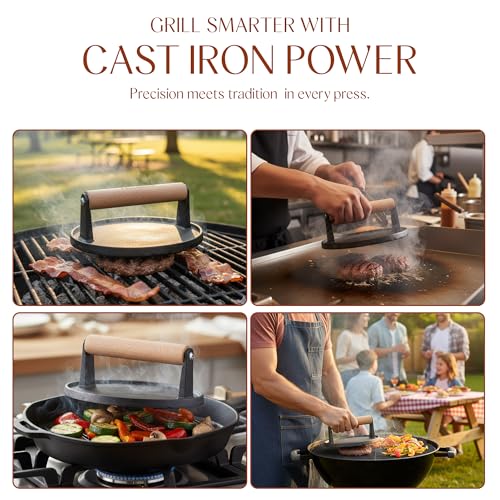 Bellemain Heavy Duty Cast Iron Smash Burger Press 7" Round Grill Press for Cooking Burgers, Bacon, Sandwiches, Steak, BBQ, Ground Beef, Meats, Sausages, and So On - size: 7" Burger Press