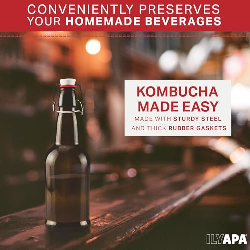 Ilyapa 16 Ounce Amber Swing Top Glass Bottles - 12 Pack Flip Top with Airtight Lid, for Home Brewing - Kombucha, Soda, Coquito, Kefir, Juice - color: Amber, size: 16oz