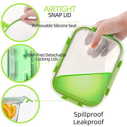 C CREST Glass Containers for Food Storage with Lids, [10-Pack] Meal Prep Containers for Kitchen, Home Use, BPA Free - color: Green