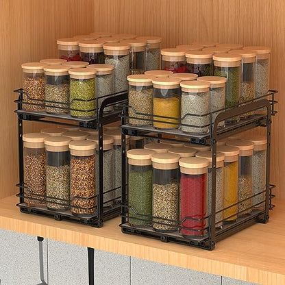 BOIVSHI Spice Rack, Pull Out Spice Racks Organizer for Cabinet, Height Adjustable Heavy Duty Metal Basket for Inside Cabinets & Pantry Closet (2 Tier,7.5''Wx10.5''Dx9.5''H) - size: 2 Tier,7.5''Wx10.5''Dx9.5''H