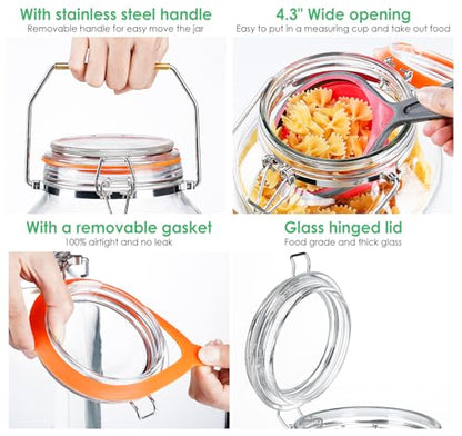 Qianfenie 2 Gallon Glass Jar with Airtight Lid(7600ML), Gallon Airtight Glass Storage Jar with Stainless Steel Handle - Large Glass Food Storage Container with Lid Flour, Sugar, and Dog Treats