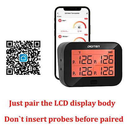 Digital Bluetooth BBQ Grill Meat Thermometer with 4 Probes, Instant-Read Meat Thermometer for Grilling, Temp Alarm Function, Food Thermometer for Kitchen, Beef, Candy, Cheese Making, Turkey, Oven