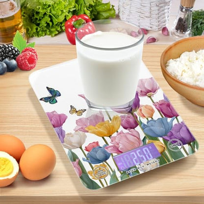 Food Scale Kitchen Scale for Baking Cooking Digital Food Weighing Measuring Scale Small Waterproof Electric Food Scale Light Pink Tulips Butterfly - color: Light Pink Tulips Butterfly