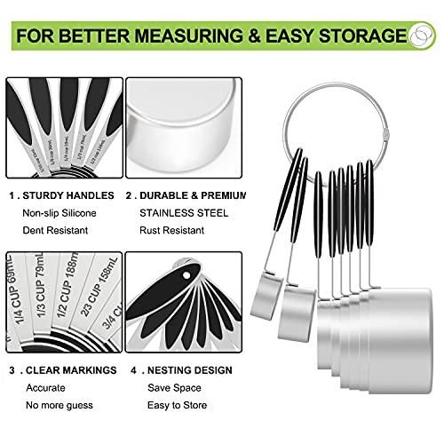 Measuring Cups and Measuring Spoons Set, Wildone Stainless Steel 8 Measuring Cups, 10 Measuring Spoons, 1 Leveler 1 Whisk & 5 Mini Spoons, for Dry and Liquid Ingredient - 25 Piece Black - color: Black, size: Set of 25