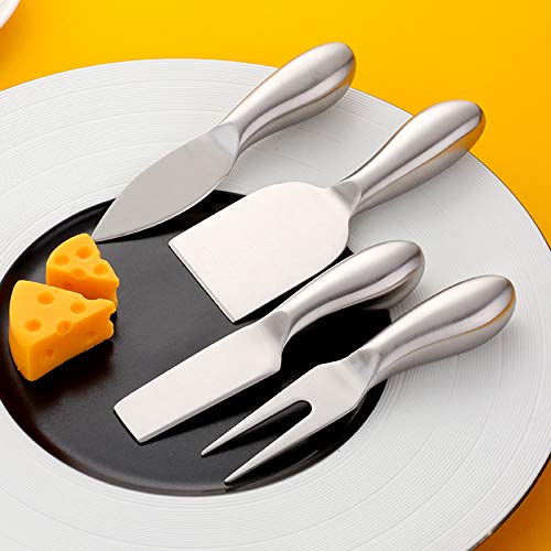 Baikai Stainless Steel 18/10 Cheese Desert Knives, Set of 4, Gold Breakfast Butter Knife, Slicer Sandwich Spreader … (Cheese Knife Set-Silver) - color: Cheese Knife Set-Silver