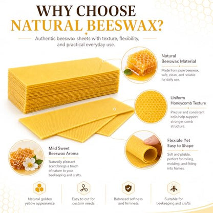 30Pcs Beeswax Sheets for Candle Making, Natural Wax Foundation for Bee Frames, DIY Candle Making Kit, Bees Wax Sheets for Beehives Honey (16.34 x 7.68inch)