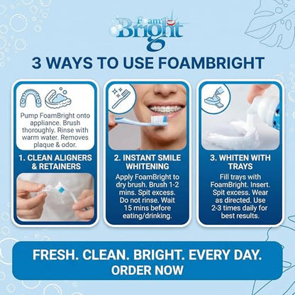 Aligner & Retainer Cleaner Foam Bright, Teeth Whitening Foam, Great for Invisalign, Candid, Byte, Night Guard, Mouth Guard, Dentures, Whitener, Toothpaste & Braces Cleaner, Peroxide Free 4-Pack - color: 4 Units