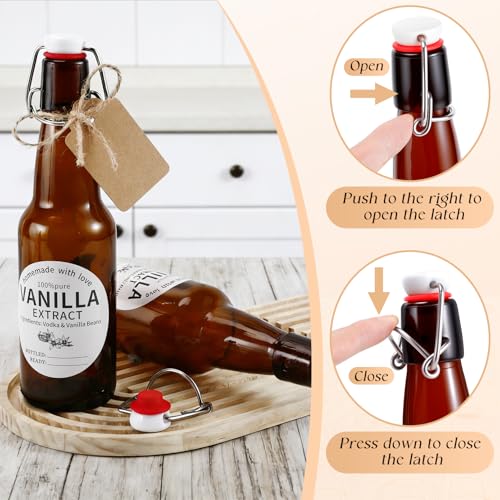8 Pack 11 Oz Swing Top Glass Bottles Set - Glass Bottles for Vanilla Extract with Caps, Labels, Twine, Funnel & Brush, Reusable Flip Top Bottles for Home Brewing, Oil, Beer, Tea & DIY Crafts
