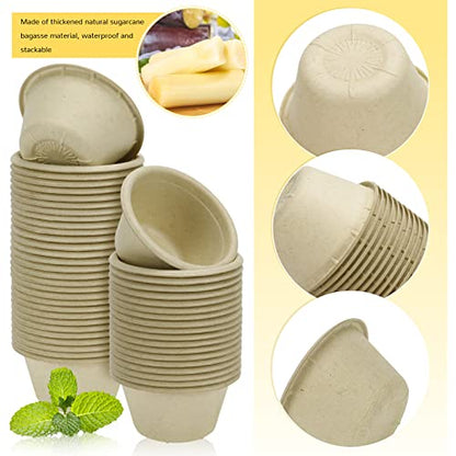LeonBach 200 Pack 2oz Natural Sugarcane Paper Bowls, Compostable Paper Condiment Snack Sample Tasting Serving Cups Biodegradable Food Containers Small Dipping Cup - color: Brown, style: 2oz-200 Pack
