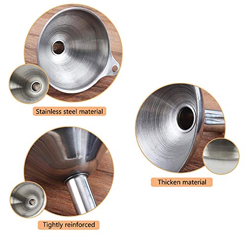 3-Piece Stainless Steel Kitchen Funnel Set with 2 Brushes - Stackable Metal Funnels for Essential Oils, Perfume Bottles, Spices, Liquids & Dry Ingredients (Food-Grade, Rust-Proof)