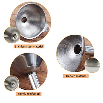 3-Piece Stainless Steel Kitchen Funnel Set with 2 Brushes - Stackable Metal Funnels for Essential Oils, Perfume Bottles, Spices, Liquids & Dry Ingredients (Food-Grade, Rust-Proof)