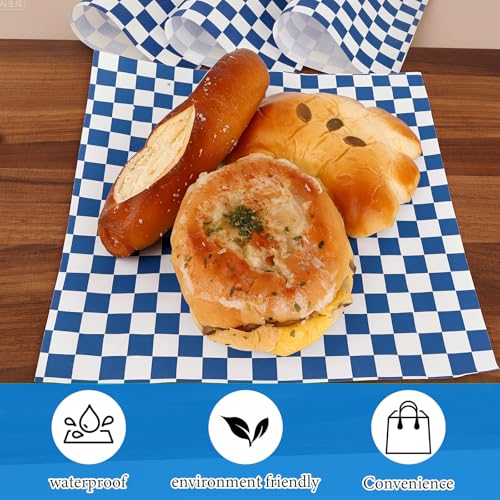 200 Pcs Wax Paper Sheets for Food Deli Wrap Paper Sheets 8.5x8.5"Food Basket Liners Checkered Square Sandwich Wraps for Burgers Bread Restaurant Barbecue Picnic(Blue) - color: Blue