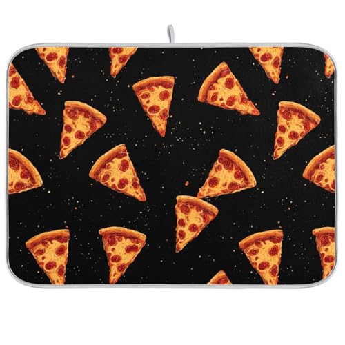 Dish Drying Mat for Kitchen Counter Pizza Cheese Black Absorbent Drying Dish Mat 16×18 inch Dish Rack Pad Coffee Mat for Sink Dishes Under Rack - size: 16x18in